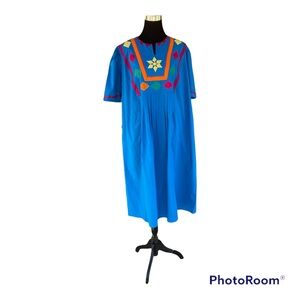 Patio Dress Size Medium Muumuu Lounge Beach Coverup Vacation Blue Cotton Womens